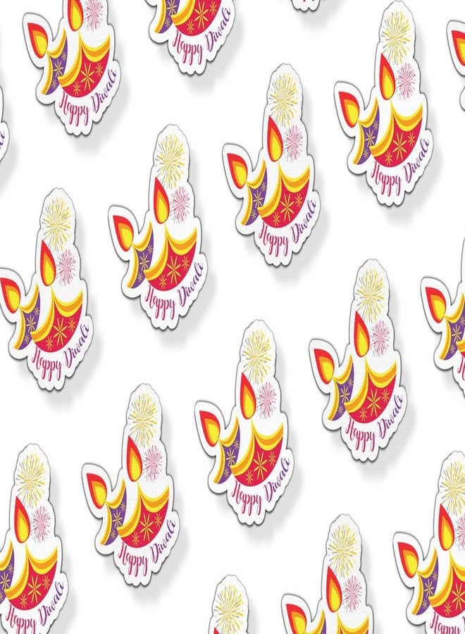 D2C 88-Piece Happy Diwali Diya-Shaped Stickers - 1.35 Inch Traditional Oil Lamp Design with Fireworks & Flames, Self-Adhesive Festival Gift Wrap Labels (Authentic Diya Shape) - Image 1